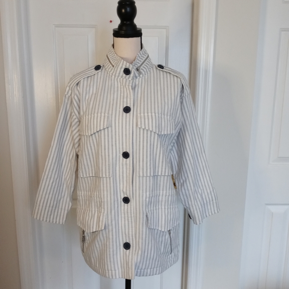 Joie Cristi White and Blue Stripe Utility Jacket - Picture 5 of 16